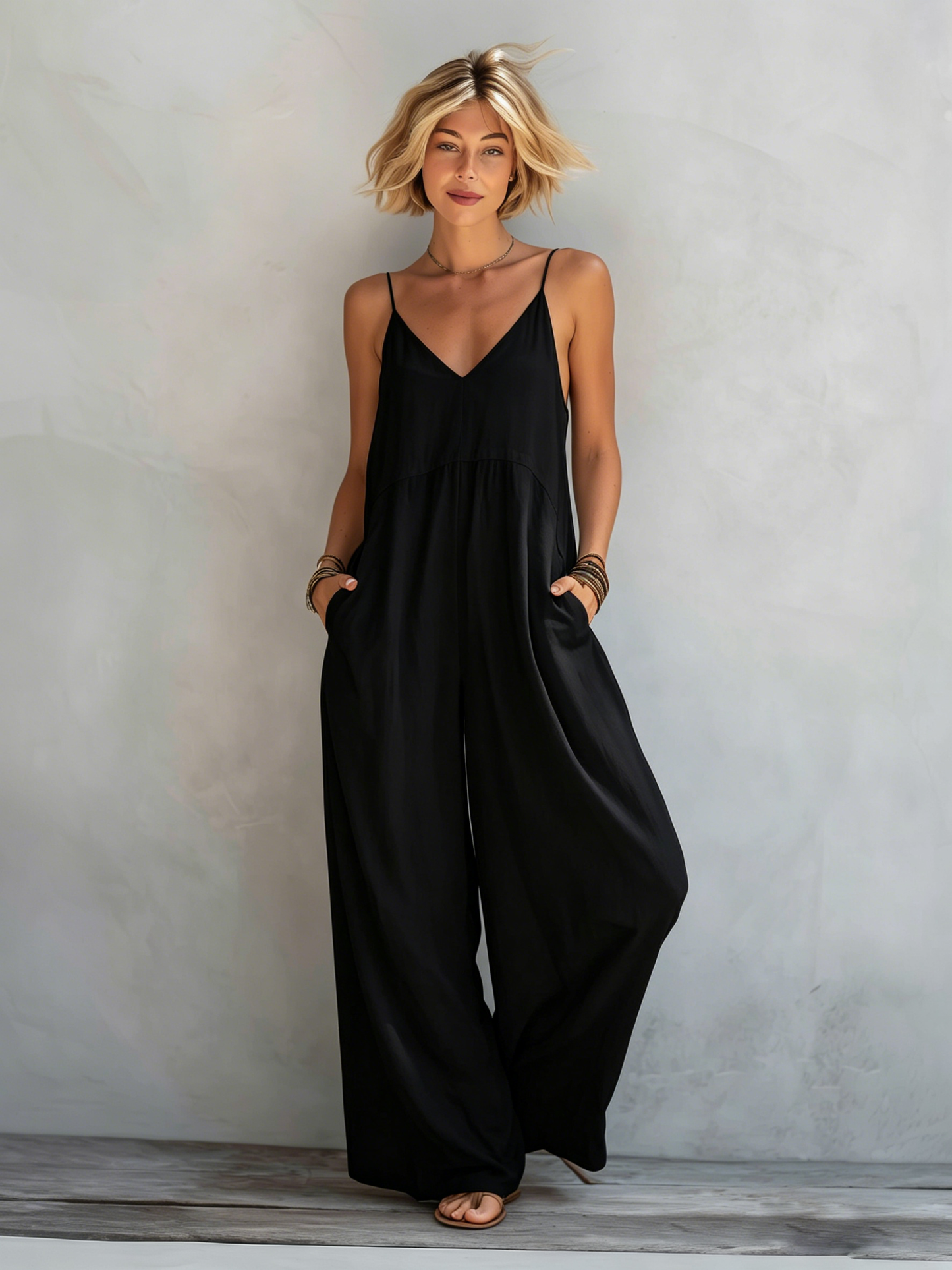 Lylia - Tuta jumpsuit casual, senza maniche e dalla vestibilità ampia