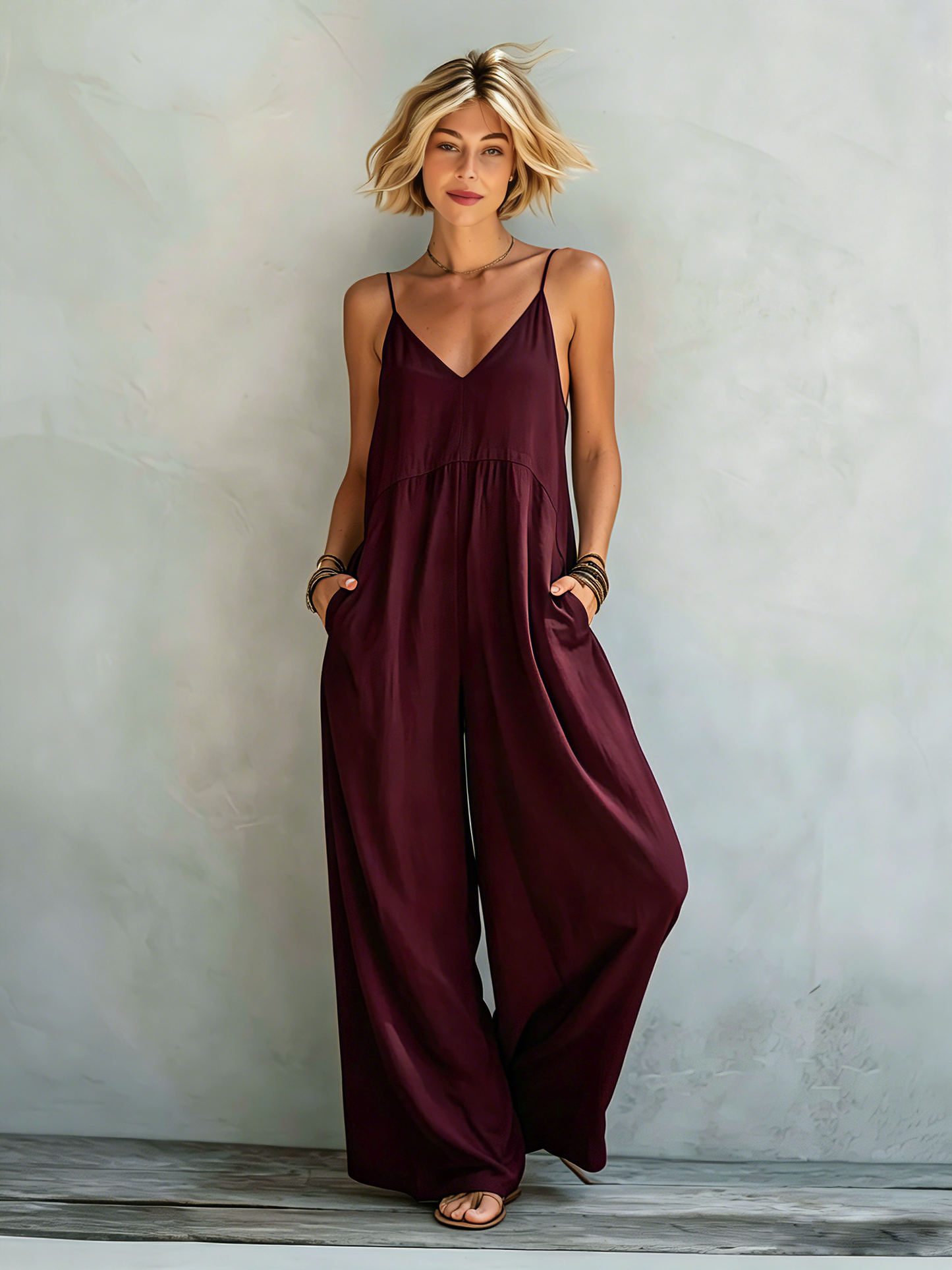 Lylia - Tuta jumpsuit casual, senza maniche e dalla vestibilità ampia