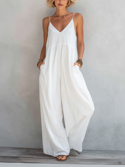Lylia - Tuta jumpsuit casual, senza maniche e dalla vestibilità ampia