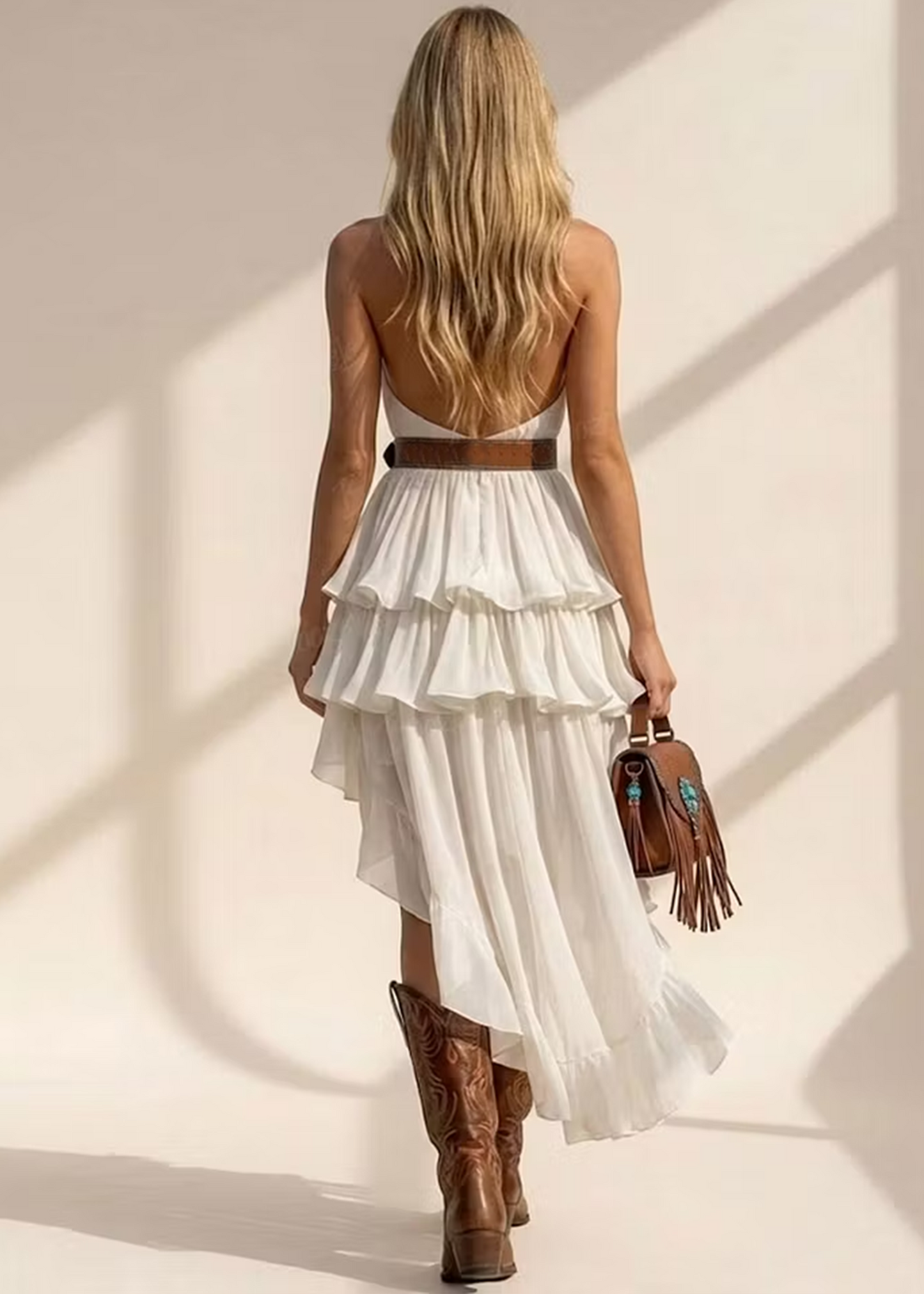 Emma - Mini Abito Bianco Halter con Volant