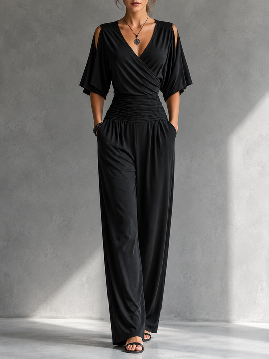 Aline | Elegante tuta a gamba larga con effetto incrociato