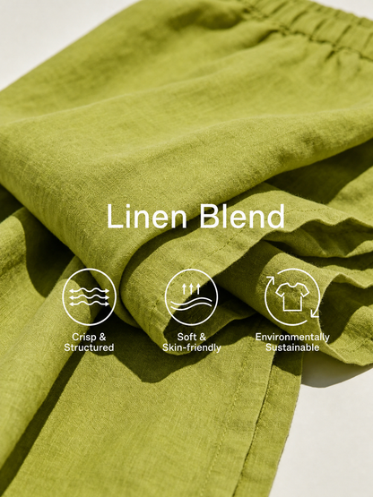 Melissa - Abito midi verde lime in misto lino, con spalle scoperte