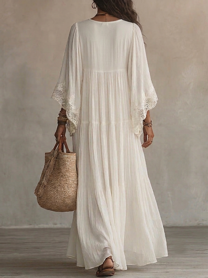 Celeste | Abito lungo in chiffon con maniche a pipistrello e pizzo